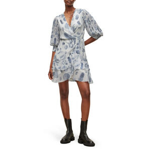 $329 All Saints Ari Oceano Seashell Print Chiffon Wrap Dress 12 NEW